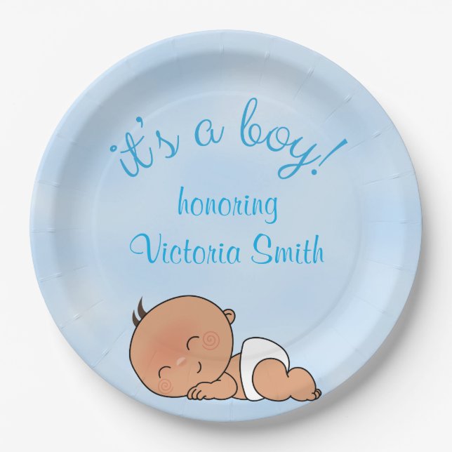 Assiettes En Carton Baby shower c'est un bébé de garçon (Devant)