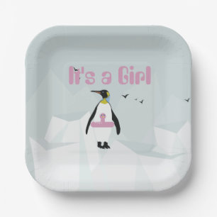Assiettes En Carton Baby shower "C'est une fille" de mignonne pingouin