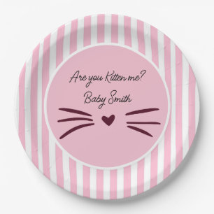 Assiettes En Carton Baby shower Chat, Fille Bébée, Bandes Roses