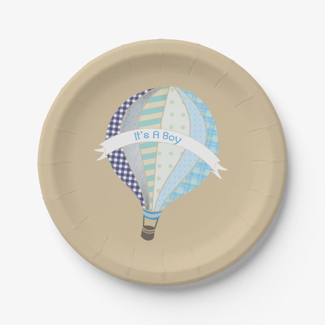 Assiettes En Carton Baby shower chaud de garçon de ballon à air (Devant)