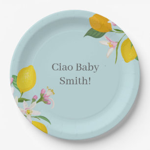Assiettes En Carton Baby shower citron, Ciao bébé, thème italien