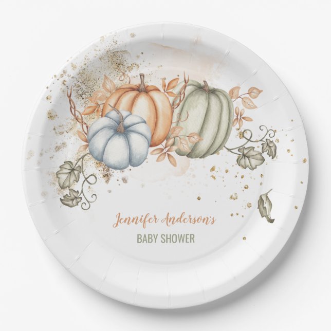 Assiettes En Carton Baby shower citrouille (Devant)