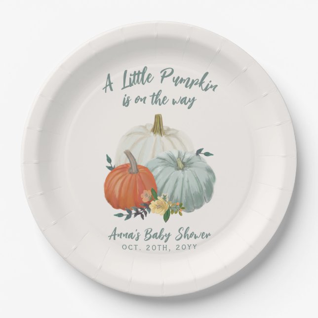 Assiettes En Carton Baby shower Citrouille bleu Dusty (Devant)