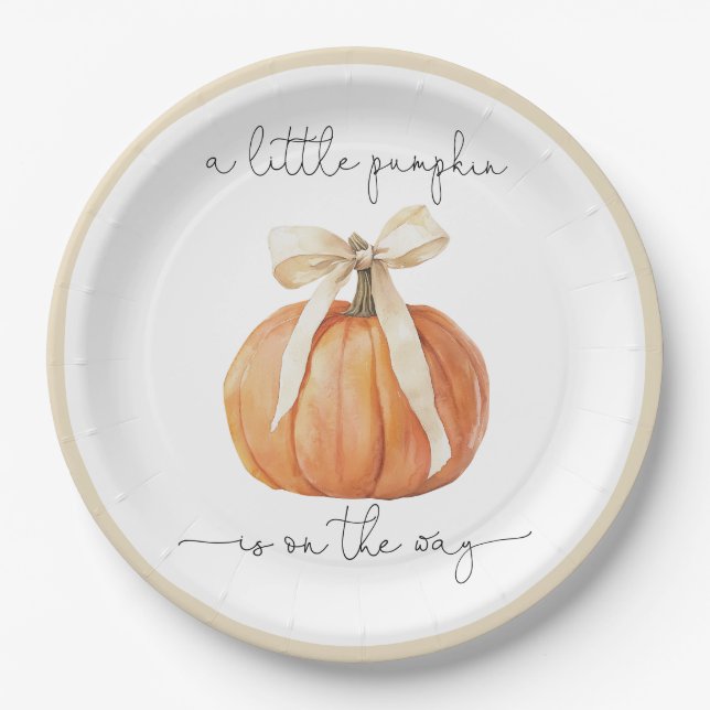 Assiettes En Carton Baby shower citrouille Bow (Devant)
