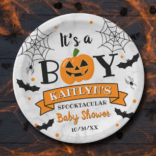 Assiettes En Carton baby shower Citrouille d'Halloween "C'est un garço