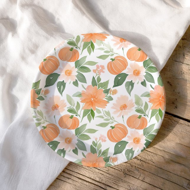 Assiettes En Carton Baby shower Citrouille floral (Créateur téléchargé)