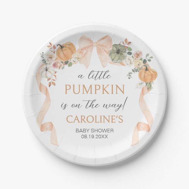 Assiettes En Carton Baby shower Citrouille Orange Bow (Devant)