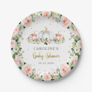 Assiettes En Carton Baby shower citrouille Rose Et Or