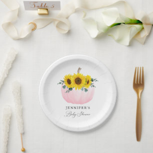 Assiettes En Carton Baby shower Citrouille rose et tournesol fille