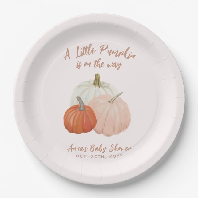 Assiettes En Carton Baby shower Citrouille rose vif (Devant)