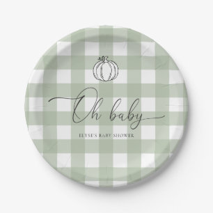 Assiettes En Carton Baby shower Citrouille Sage Green En vichy