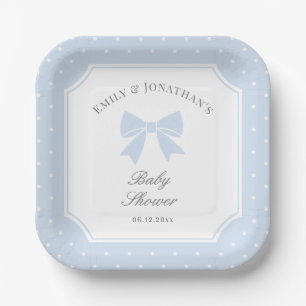 Assiettes En Carton Baby shower classique Pois Dusty Blue Bow Boy