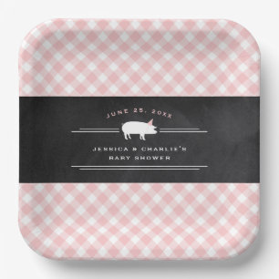 Assiettes En Carton Baby Shower Co-ed Gingham Bébé BBQ Rose