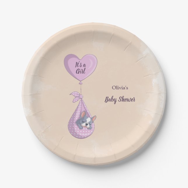Assiettes En Carton Baby shower Coeur rose Chien-Chien-Chien mignon (Devant)