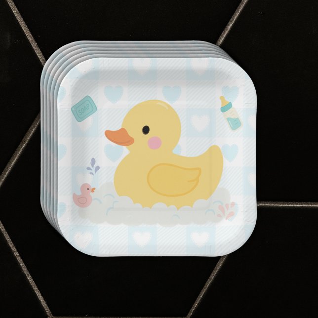 Assiettes En Carton Baby shower Coeurs bleus en caoutchouc (Créateur téléchargé)