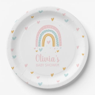 Assiettes En Carton Baby shower coeurs pastel arc-en-ciel