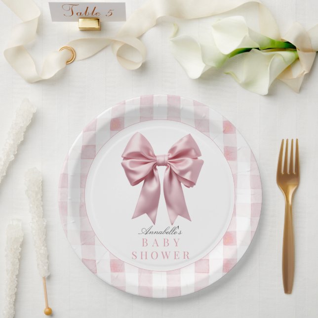 Assiettes En Carton Baby shower Coquette Pink Bow Ribbon Girl (Mariage)