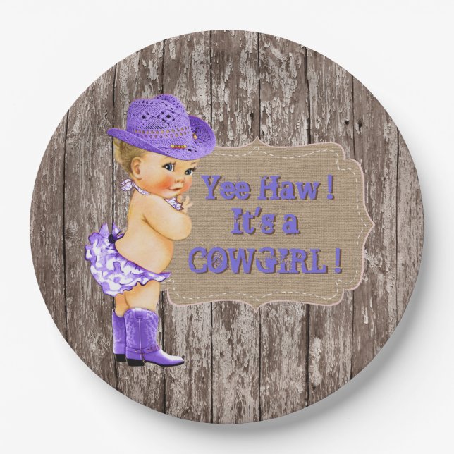 Assiettes En Carton Baby shower Cowgirl violet (Devant)