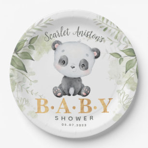 Assiettes En Carton Baby shower Cute Panda Eucalipt Verdure