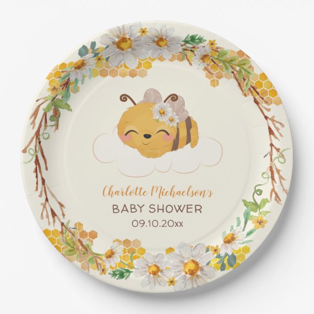 Assiettes En Carton Baby shower d'abeilles (Devant)