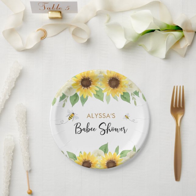 Assiettes En Carton Baby shower d'abeilles de tournesol (Mariage)