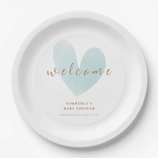 Assiettes En Carton Baby shower d'accueil Mint Green Simple Heart (Devant)