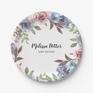Assiettes En Carton Baby shower Dachshund Watercolor Flowers