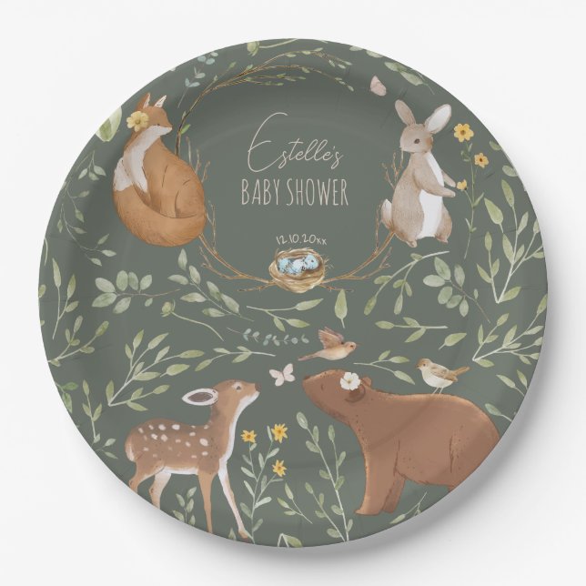 Assiettes En Carton Baby shower d'amis de la forêt (Devant)