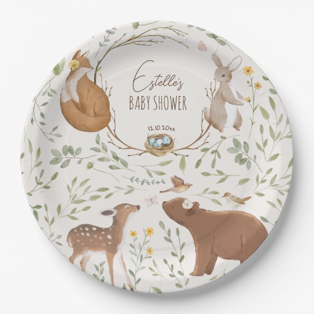Assiettes En Carton Baby shower d'amis de la forêt (Devant)