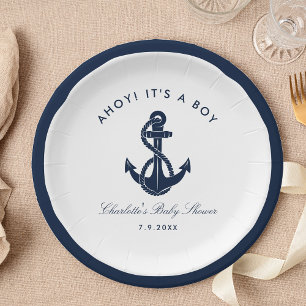 Assiettes En Carton Baby shower d'Ancre bleu marine