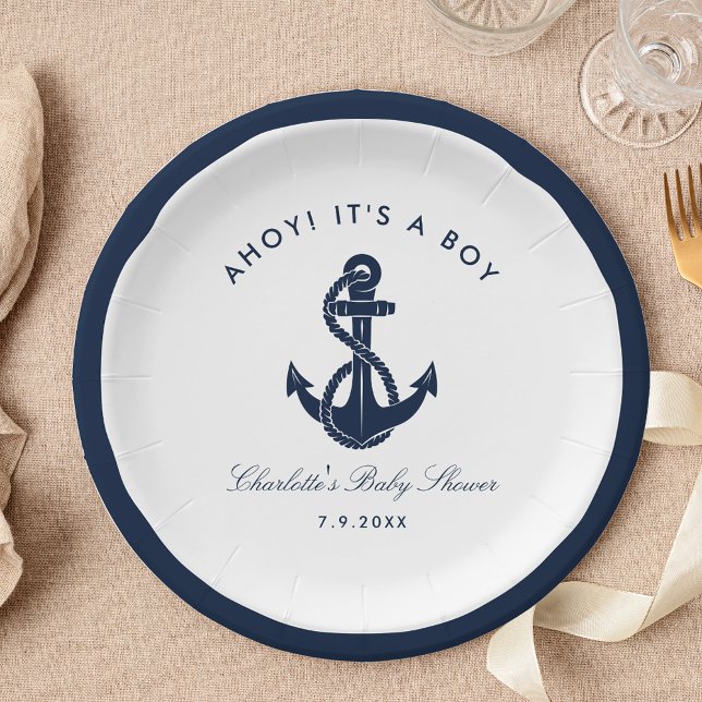 Assiettes En Carton Baby shower d'Ancre bleu marine (Its a Boy Ahoy Baby Shower Paper Towel)
