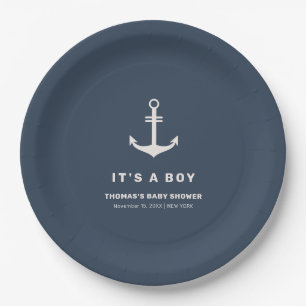 Assiettes En Carton Baby shower d'Ancre marine bleu beige