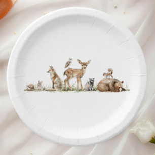 Assiettes En Carton Baby shower d'animaux boisés de la forêt mignonne