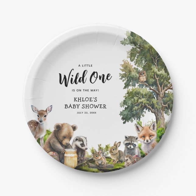 Assiettes En Carton Baby shower d'animaux de bois mignons (Devant)