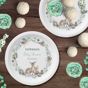 Assiettes En Carton Baby shower d'animaux de bois rustique d'hiver