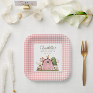 Assiettes En Carton Baby shower d'animaux de ferme à l'aquarelle