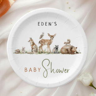 Assiettes En Carton Baby shower d'animaux de forêt simple