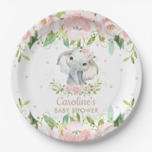 Assiettes En Carton Baby shower d'anniversaire de l'éléphant floral ro
