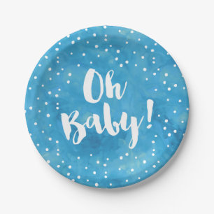 Assiettes En Carton Baby shower d'aquarelle bleu bébé