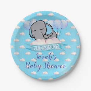 Assiettes En Carton Baby shower d'aquarelle bleu Eléphant