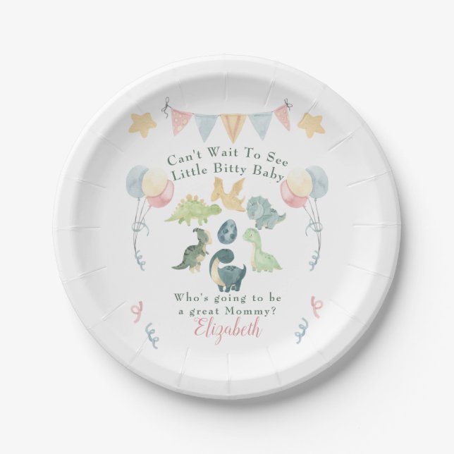 Assiettes En Carton Baby shower d'aquarelle Cute Dinosaur (Devant)