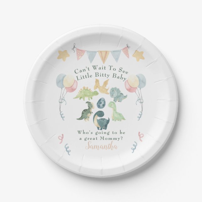 Assiettes En Carton Baby shower d'aquarelle Cute Dinosaur (Devant)