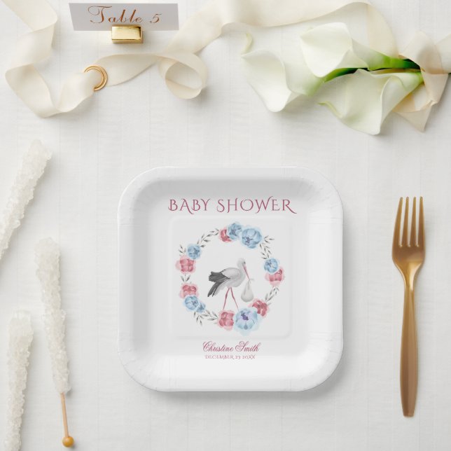 Assiettes En Carton Baby shower d'aquarelle de couleur rose d'hiver (Mariage)