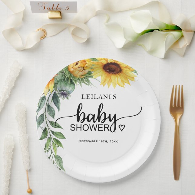 Assiettes En Carton Baby shower d'aquarelle de tournesol (Mariage)