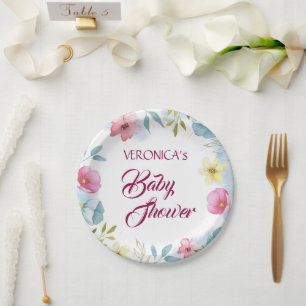 Assiettes En Carton Baby shower d'aquarelle fleurie pour filles person