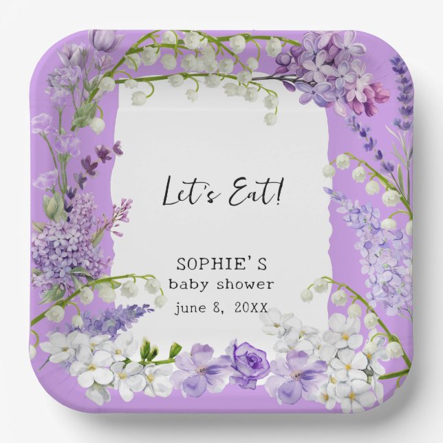 Assiettes En Carton Baby shower d'aquarelle Lavender Boho (Recto)