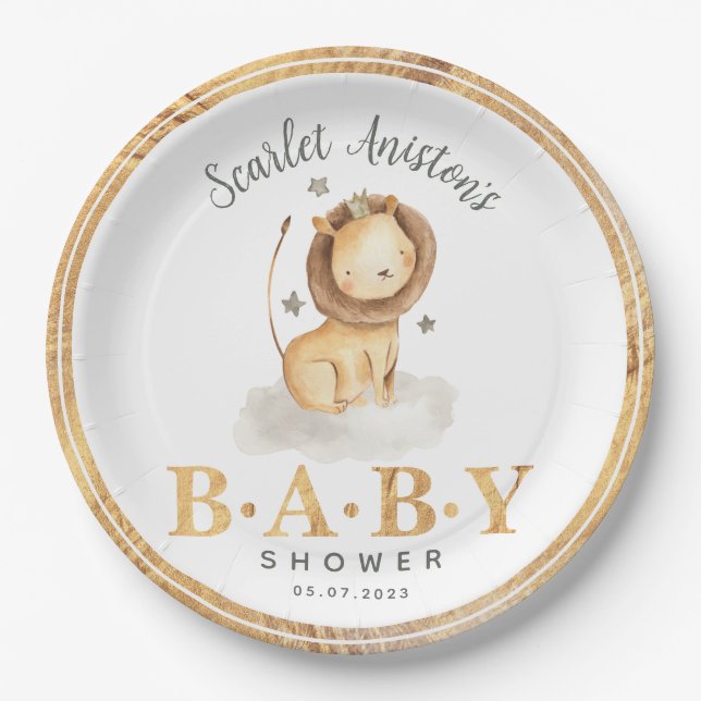 Assiettes En Carton Baby shower d'aquarelle Lion King Safari (Devant)