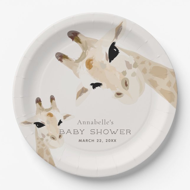 Assiettes En Carton Baby shower d'aquarelle Maman & Baby Giraffe (Devant)