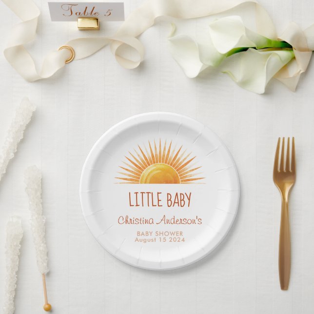 Assiettes En Carton Baby shower d'aquarelle rétro Sunshine jaune (Mariage)