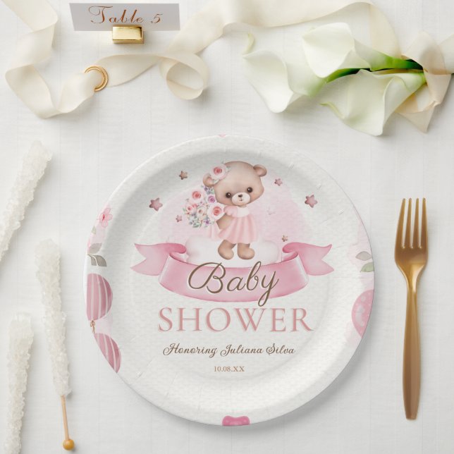 Assiettes En Carton Baby shower d'aquarelle rose (Mariage)